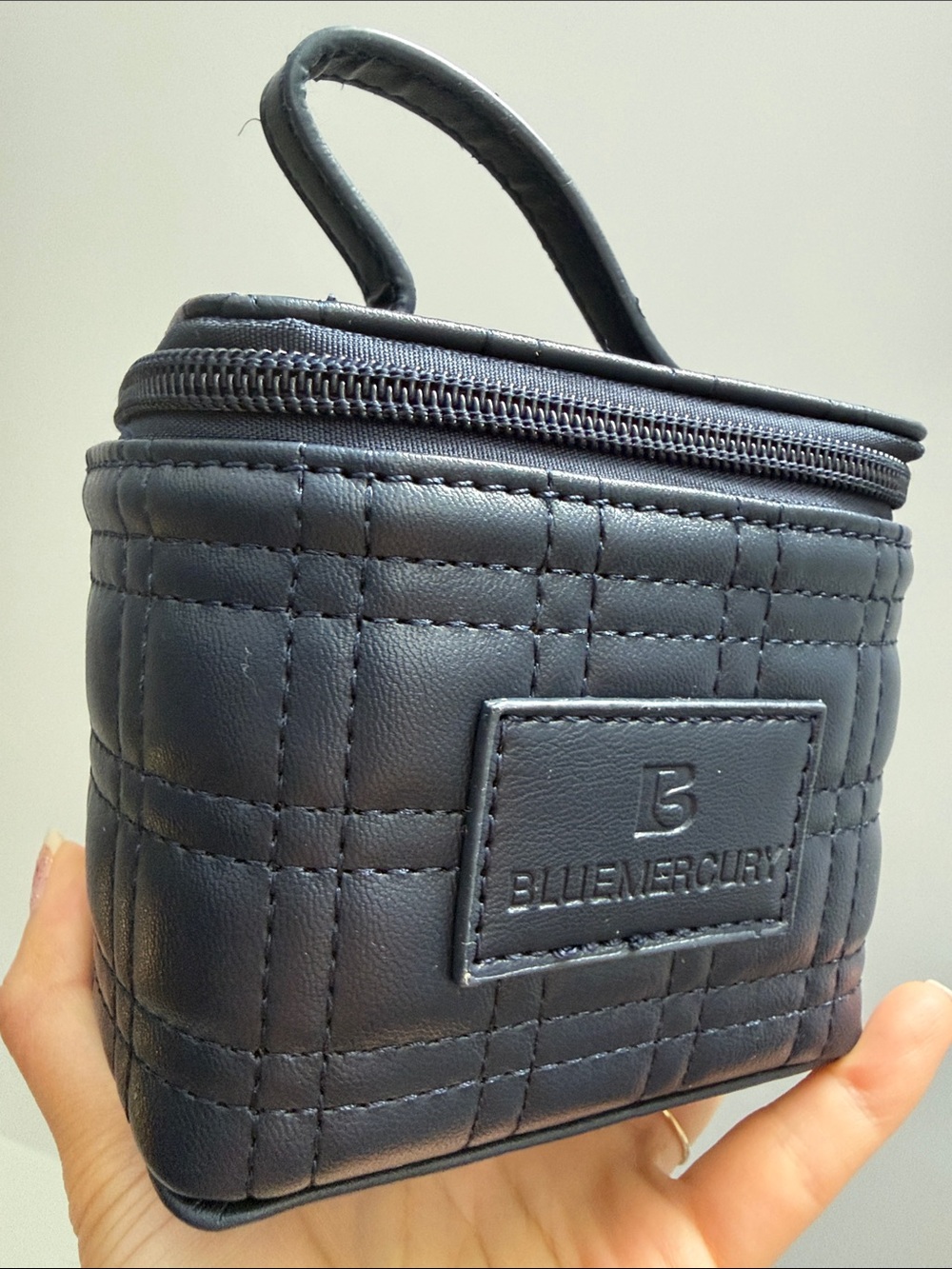 Navy Blue square lipstick case with zipper SMALL blue makeup bag